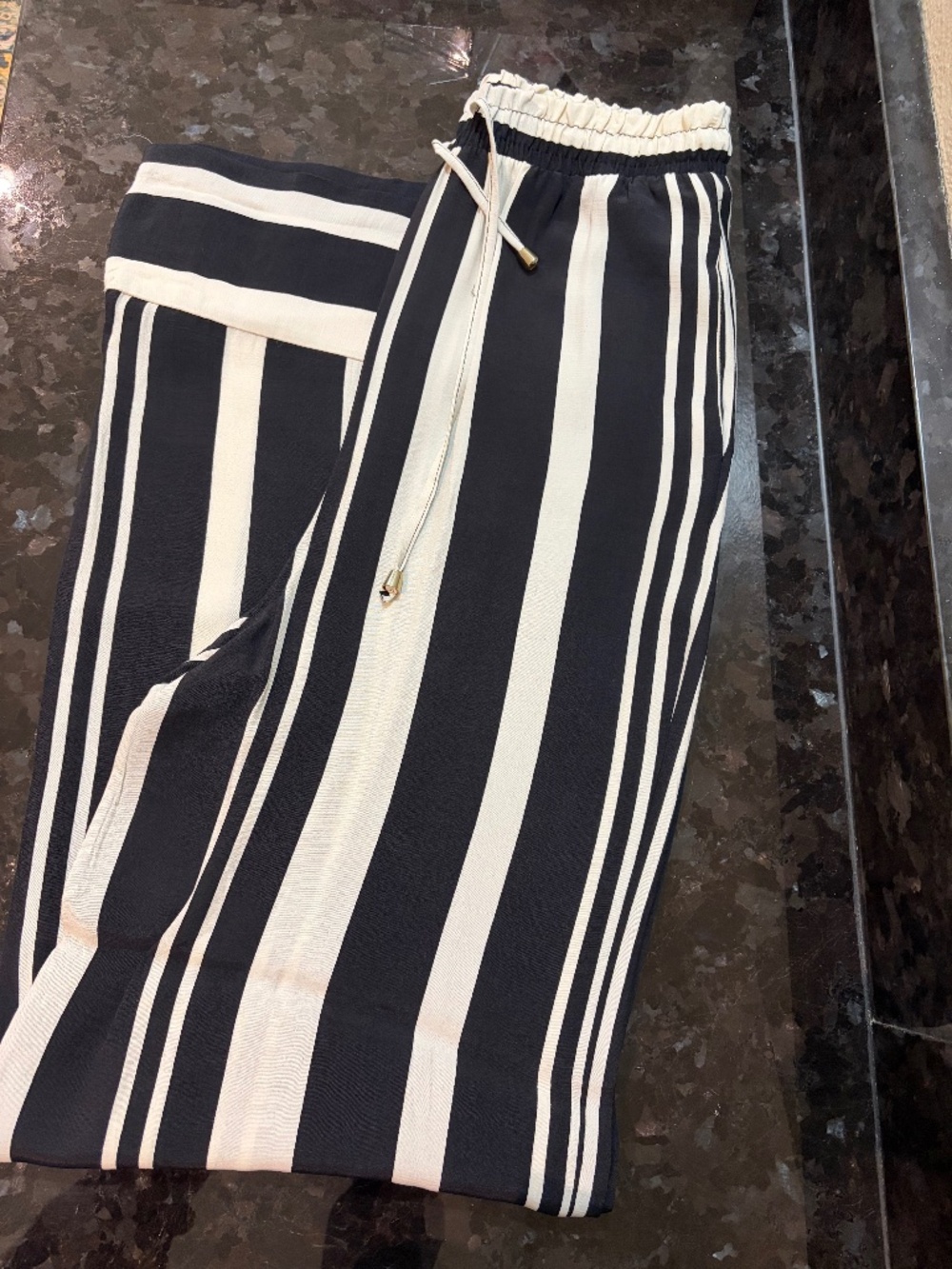 Karen Millen Black Cream Striped Wide Leg Pants Resort Nautical Chic